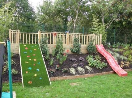 small hillside yard... build play area like this