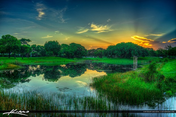 Sunrise at the lake in Dreher Park, West Palm Beach, Florida