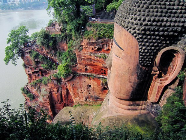 Bow in Front of The Leshan Giant Buddha, Worlds Biggest Buddha Statue