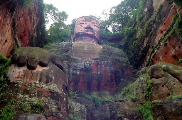 Bow in Front of The Leshan Giant Buddha, Worlds Biggest Buddha Statue