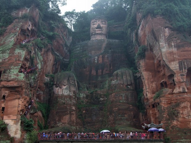 Bow in Front of The Leshan Giant Buddha, Worlds Biggest Buddha Statue