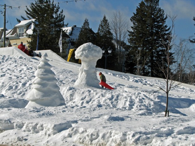 Snow sculptures and Sliding Park in St. Agathe. Quebec