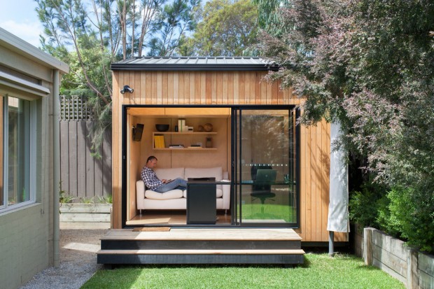 contemporary garage-and-shed backyard office