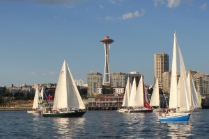 Space Needle and sailboats sailing